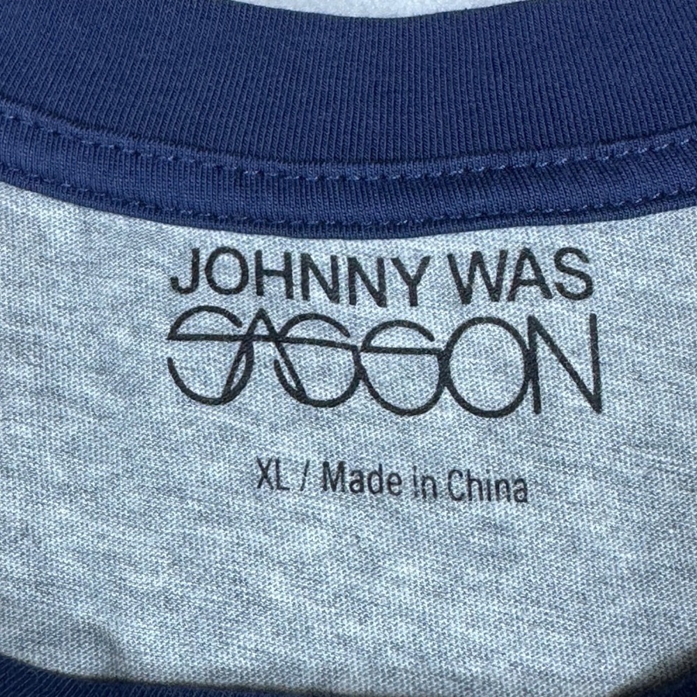 Johnny Was Sasson Raglan Top Women XL Grey Blue Floral Logo Graphic Tee - Picture 5 of 7